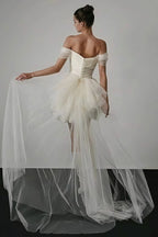 Off Shoulder Minimalist Satin Bud Reception Dress image 4