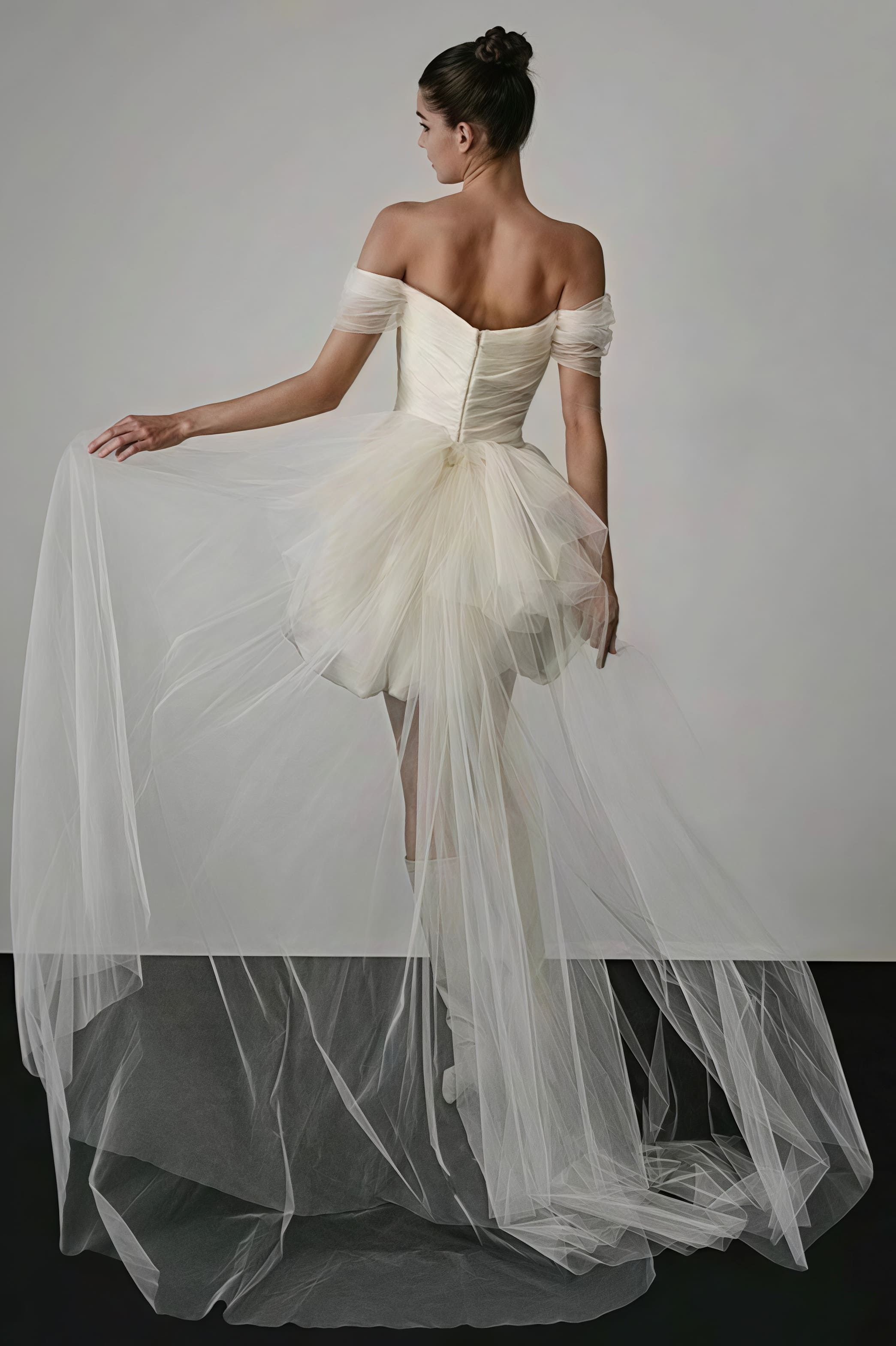 Off Shoulder Minimalist Satin Bud Reception Dress image 4