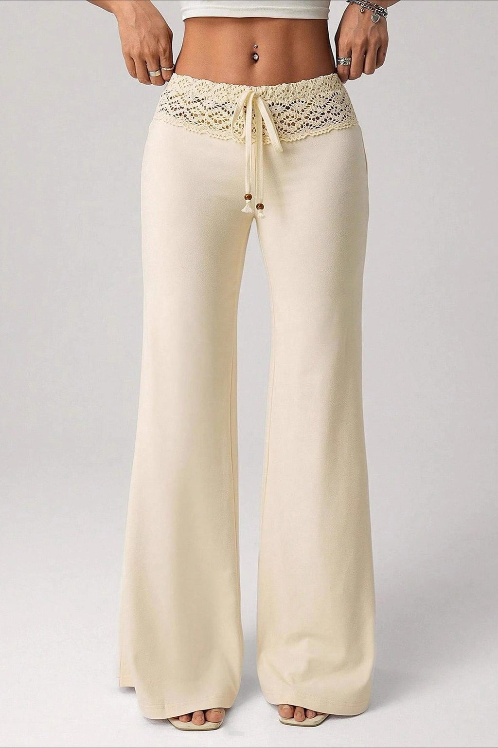 Splice Lace Waist Flared Pants image 3