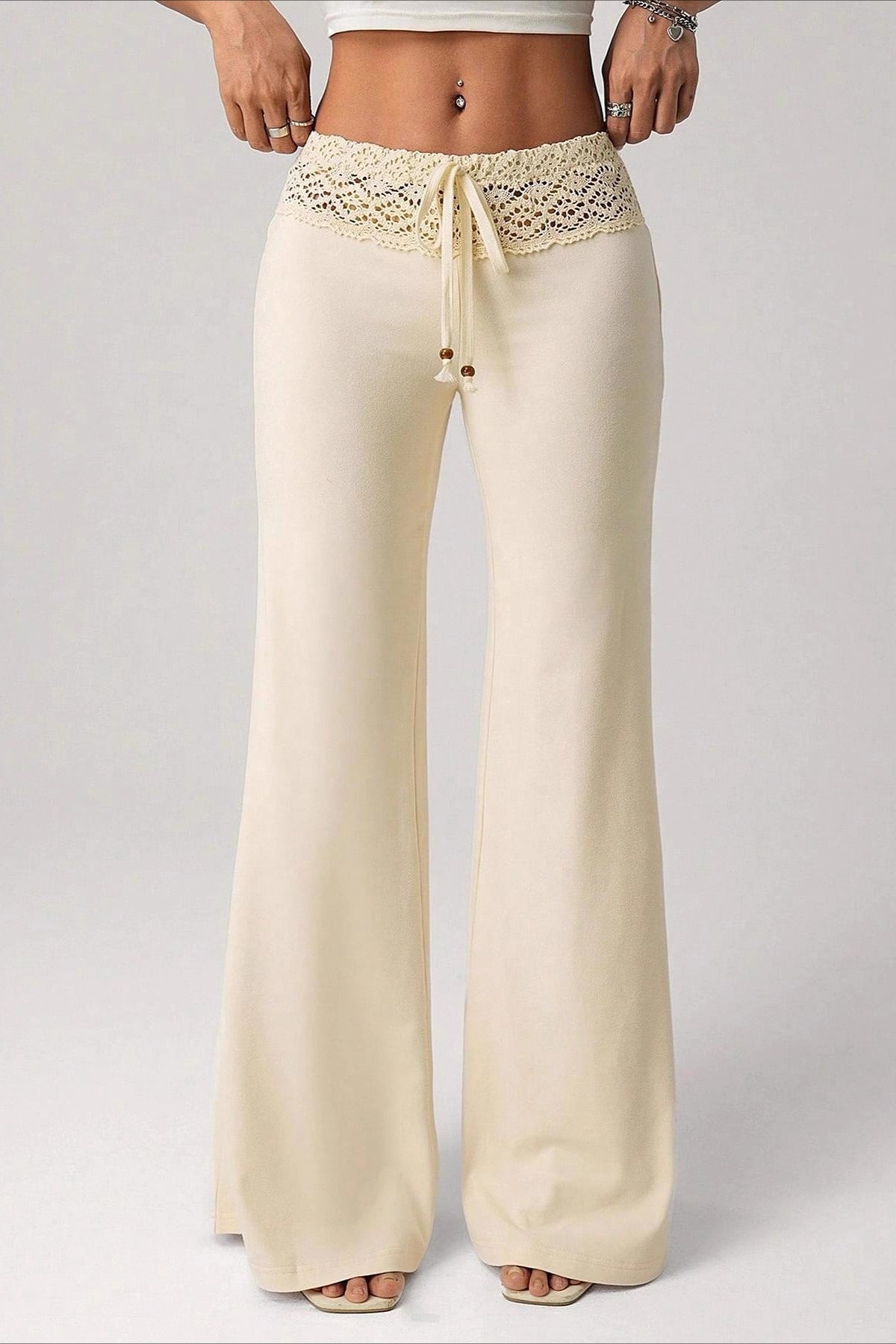 Splice Lace Waist Flared Pants image 3