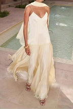 Elegant Solid Flowy Chiffon Cami Maxi Dress image 2