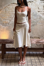 Elegant Lace Trim Cami Top High Rise Asymmetric Skirt Sets image 5