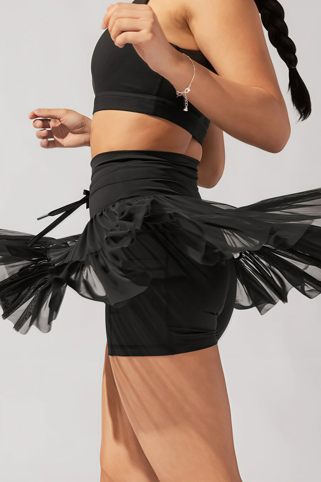Mesh High Waist Lace Pleated Mini Skirt image 6