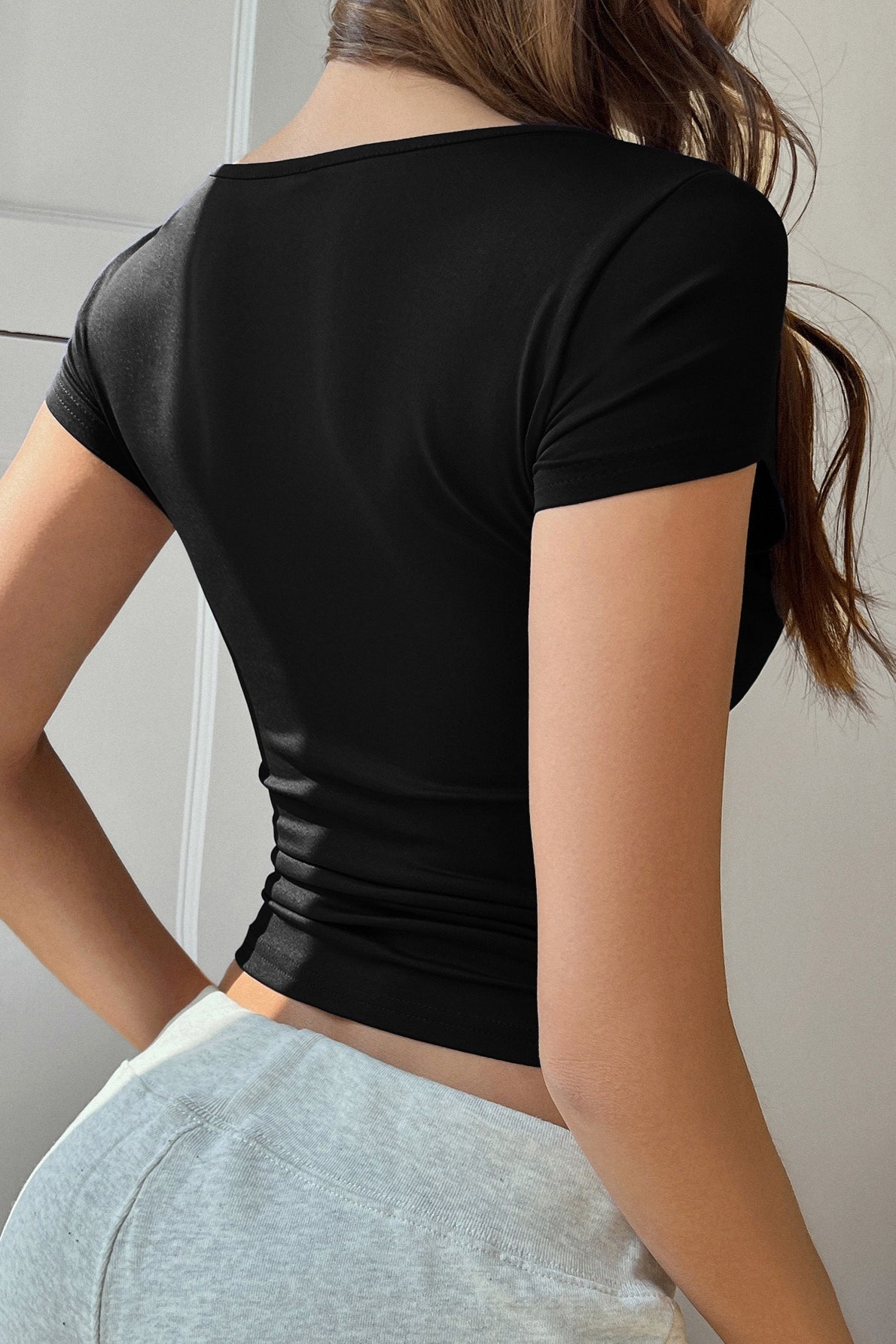 Elegant Lace Splicing Cropped T-shirt image 5