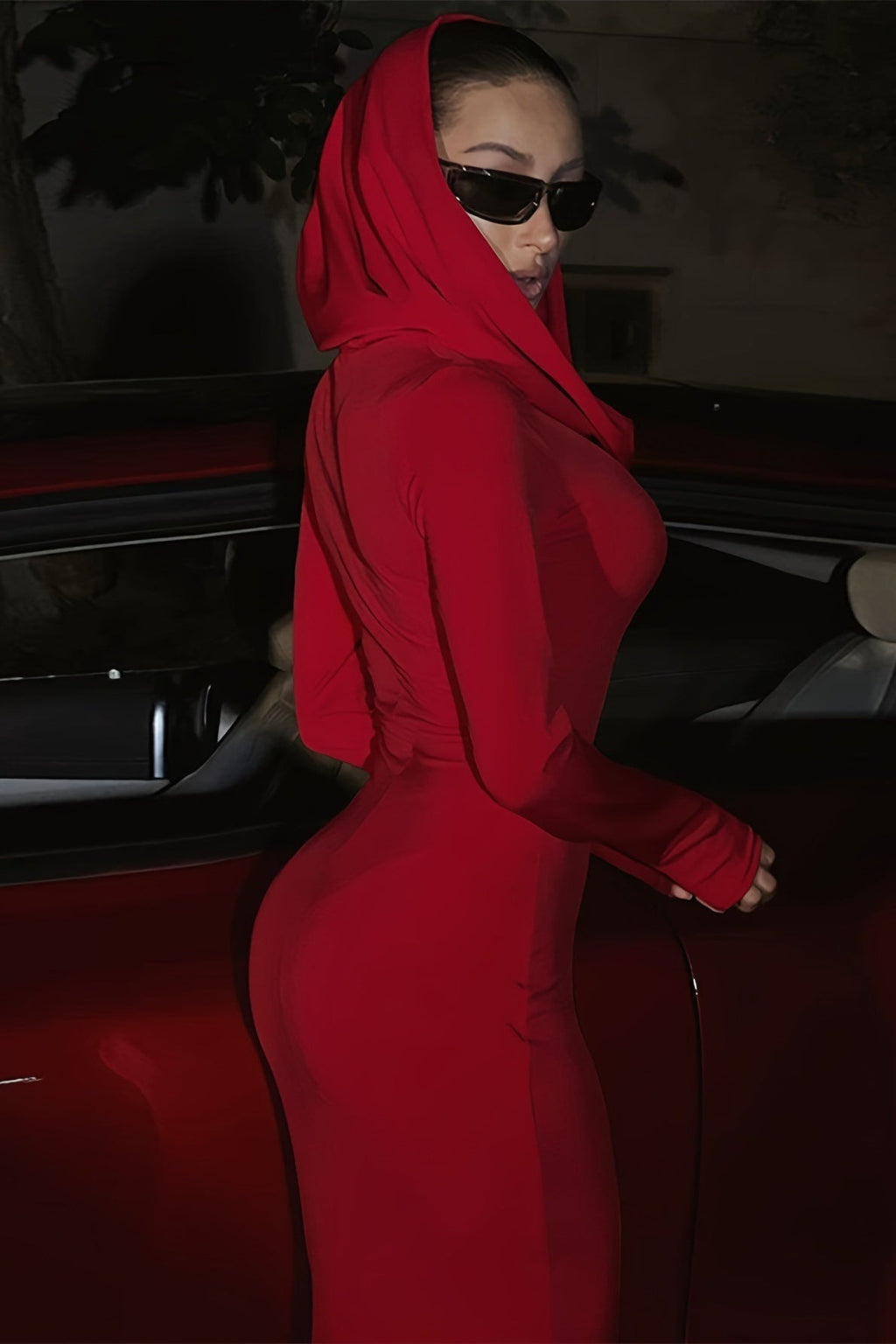Solid Slim Hooded Mermaid Maxi Dress image 5