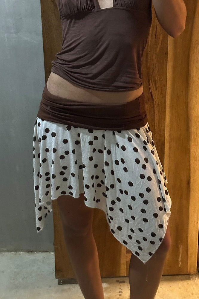 Polka Dot Color Block Sexy Slim Asymmetrical Mini Skirt image 4