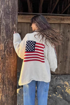 Warm Flag Print Stylish Knit Cardigan image 2
