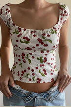 U Neck Flutter Sleeve Back Tie Cropped Blouse image 1