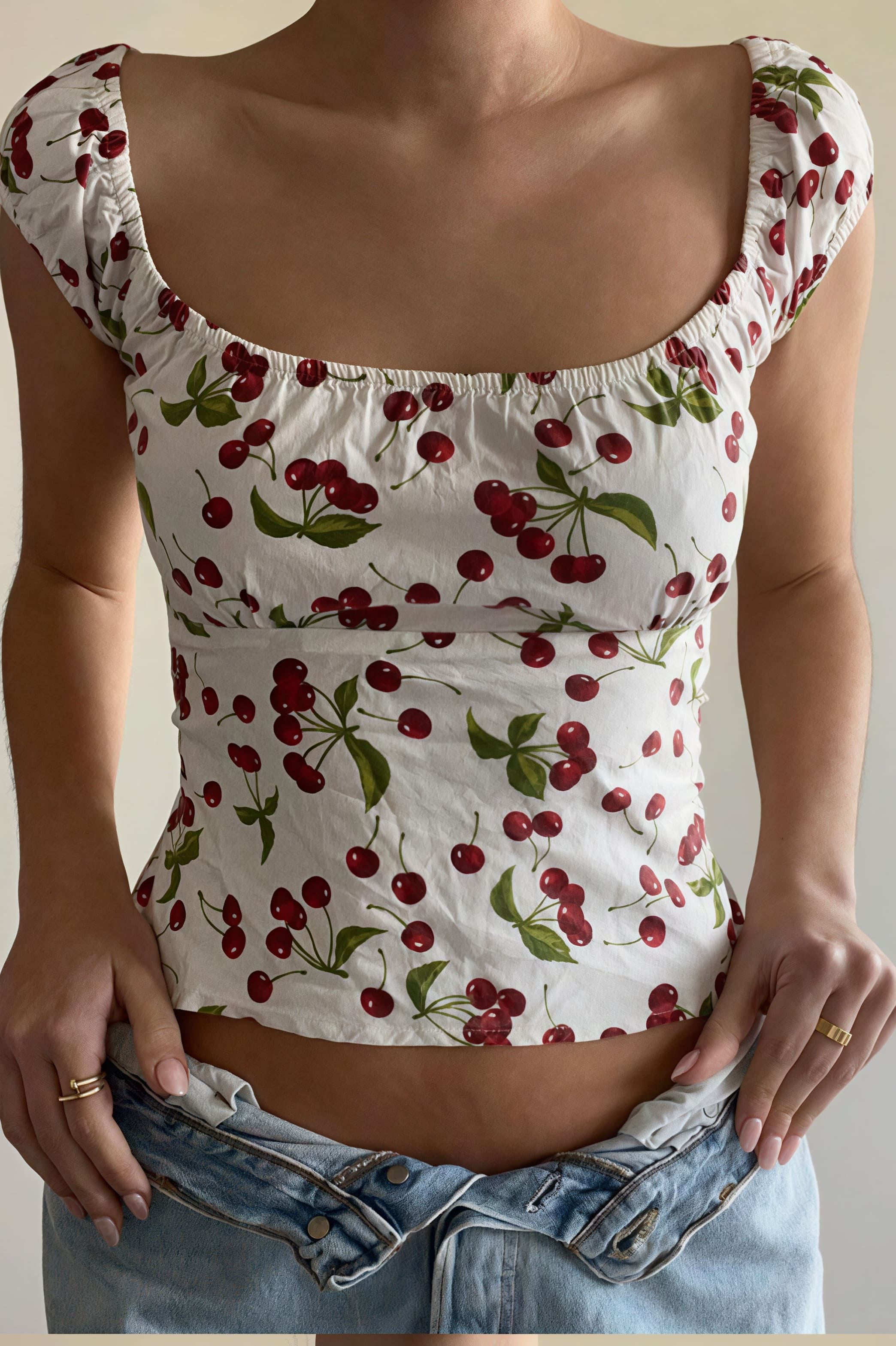 U Neck Flutter Sleeve Back Tie Cropped Blouse image 1