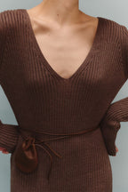 V-Neck Long Sleeve Knit Sweater Dress image 8
