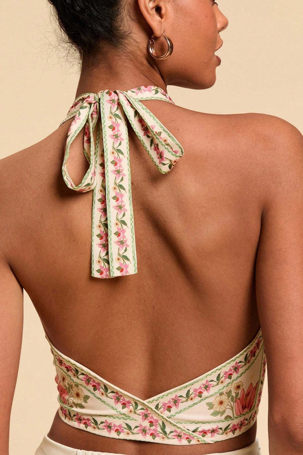 Boho Floral Backless Tie Halter Top image 3