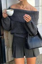 Vintage Off-Shoulder Fitted Long Sleeve Sweater image 1