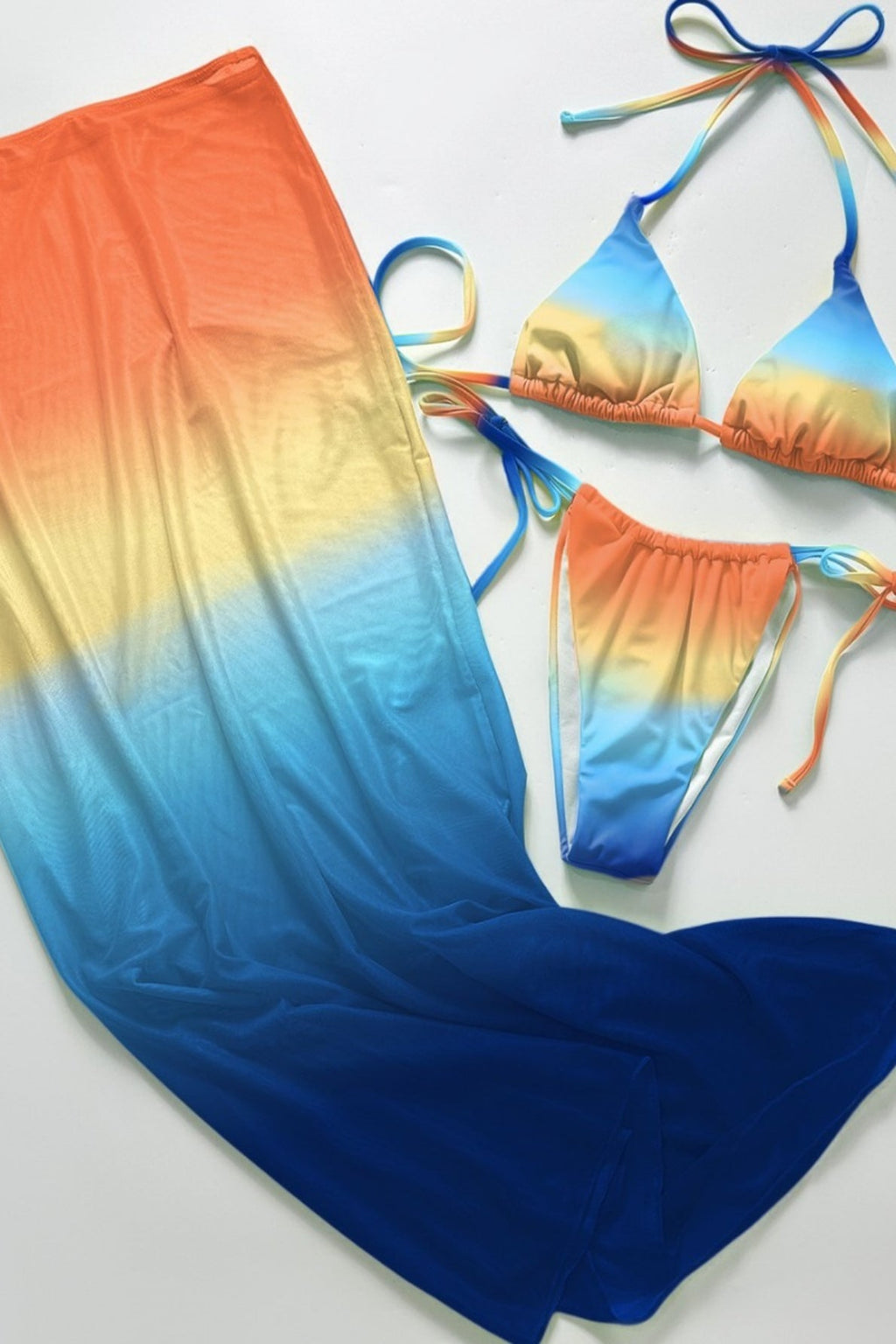 Ombre Halter Backless Three Piece Swim Set image 8
