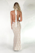 Elegant Fitted Lace Backless Bodycon Maxi Dress image 3