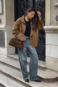 Vintage Khaki Suede Collar Jacket image 1