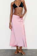 Slim High Waist Satin Texture Straight Midi Skirt image 1