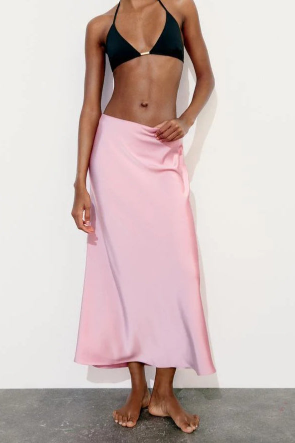 Slim High Waist Satin Texture Straight Midi Skirt image 1