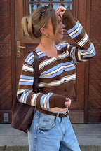 Retro Niche Striped Slim-Fit Long-Sleeve Knit Cardigan image 2