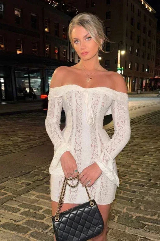 Off-Shoulder Lace Bodycon Boho Dress image 15