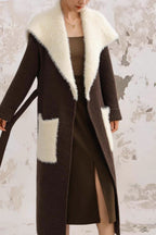 Faux Fur Collar Long Patchwork Loose Knit Overcoat image 4