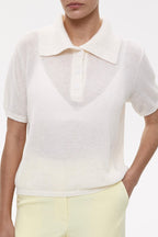 Minimalist Polo Hollow Knit Puff Sleeve Blouse image 10