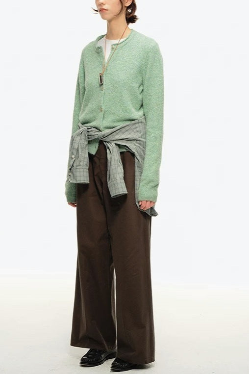 Retro Crew-Neck Green Knit Cardigan image 3