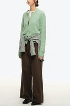 Retro Crew-Neck Green Knit Cardigan image 3
