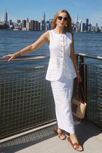 Simple Linen Vest High Waist Skirt Set image 1