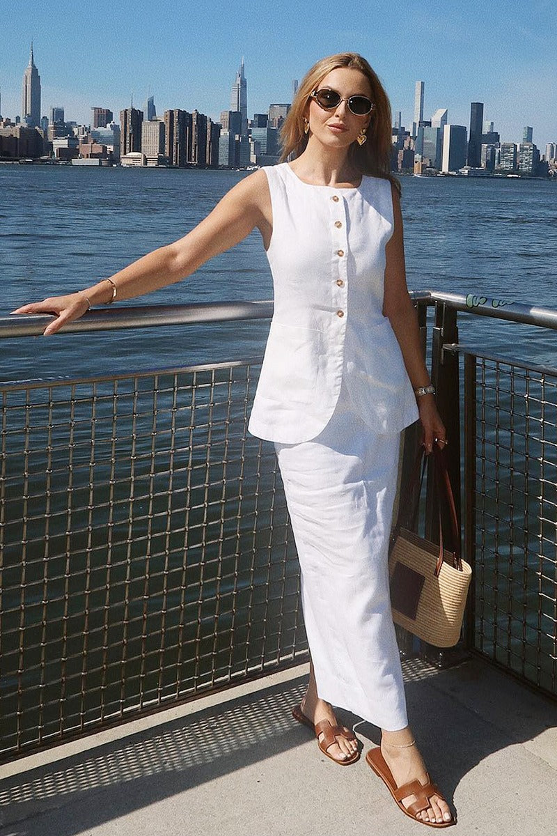 Simple Linen Vest High Waist Skirt Set image 1