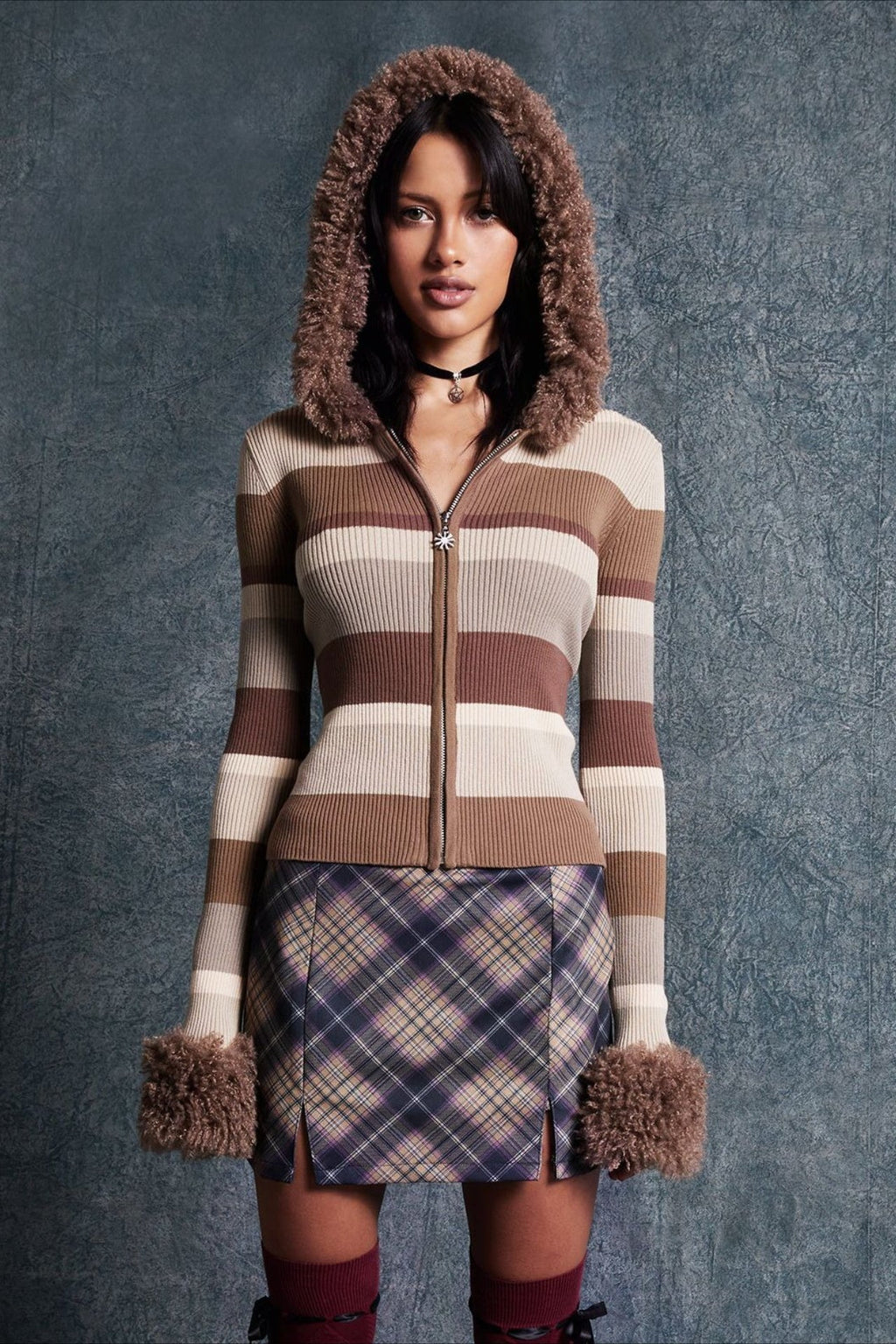 Vintage Fleece Hooded Knit Sweater image 1