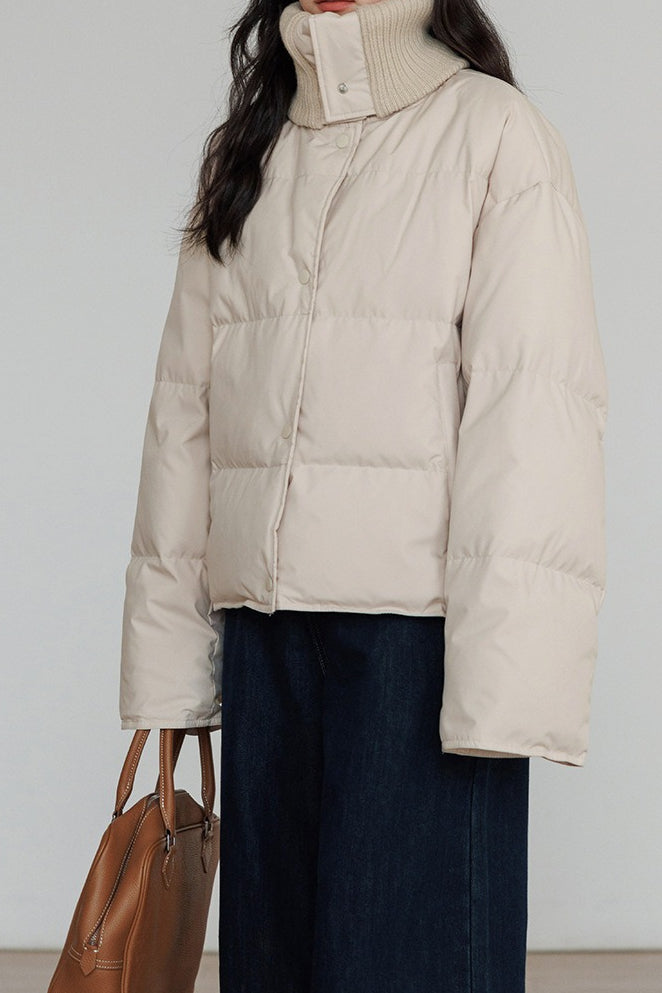 Knit Collar White Duck Down Puffer Jacket image 10