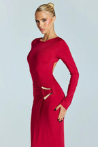 Sexy Backless Metal Decor Round Neck Sleeve Maxi Dress image 6