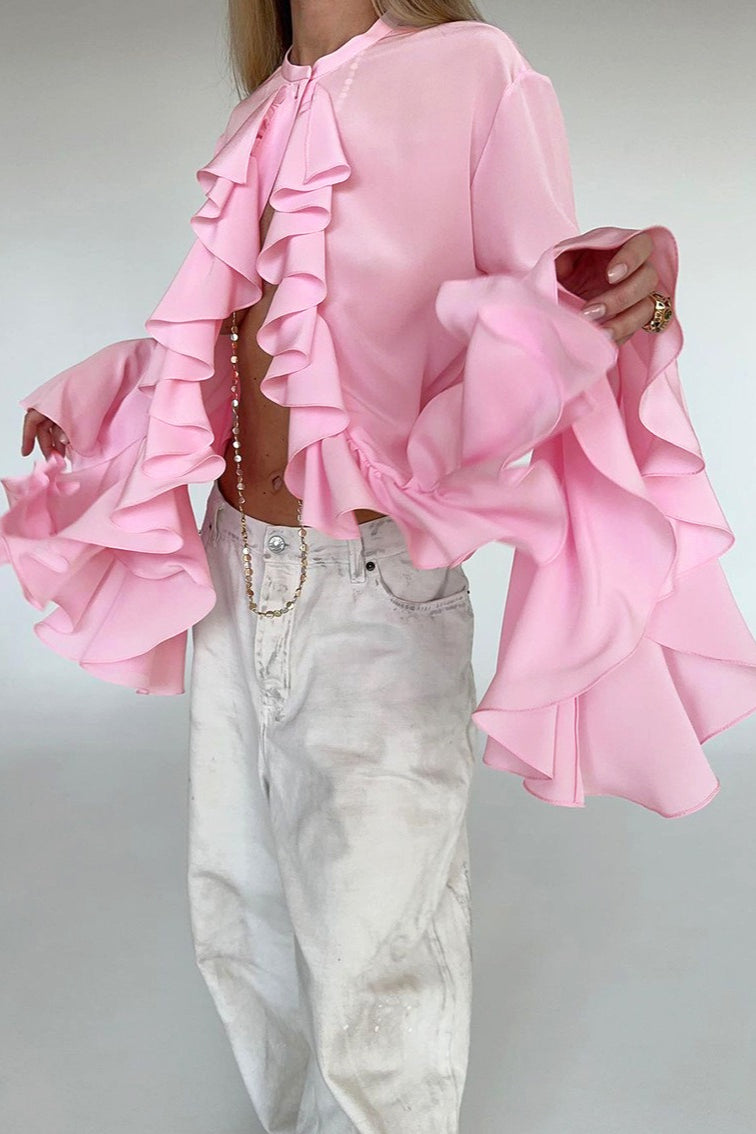 Elegant Ruffle Trim Button Blouse image 1