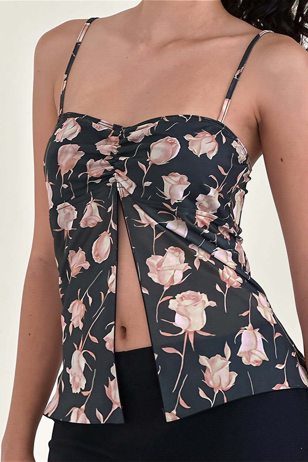 Mesh Rose Print Split Cami Top image 5