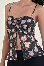 Mesh Rose Print Split Cami Top image 5