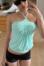 Mint Cross Ruched Casual Halter Top image 4