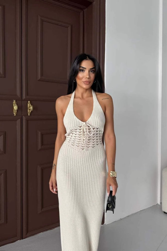 Sheer Halter Backless Maxi Dress image 1