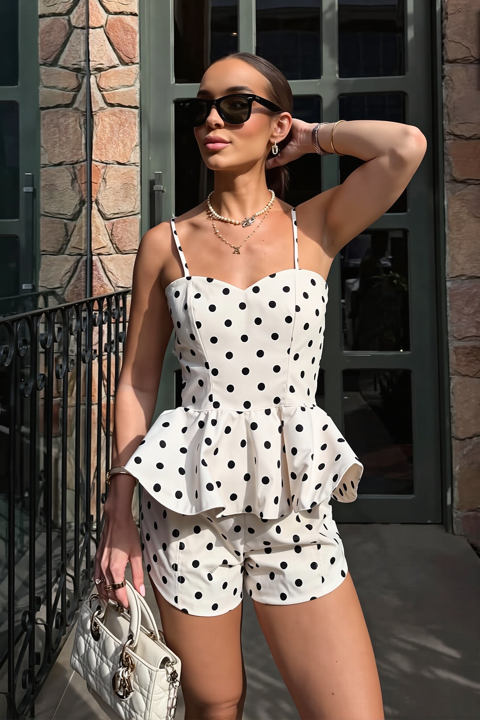 Elegant Polka Dot Top With Shorts Two Piece Set image 6