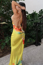 Elegant Contrast Color Floral Print Swing Collar Maxi Dress image 4