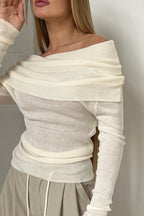 Off-Shoulder Fitted Crew Neck Knit Sweater image 2