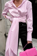 Striped Tie Waist Shirt Blouse image 2