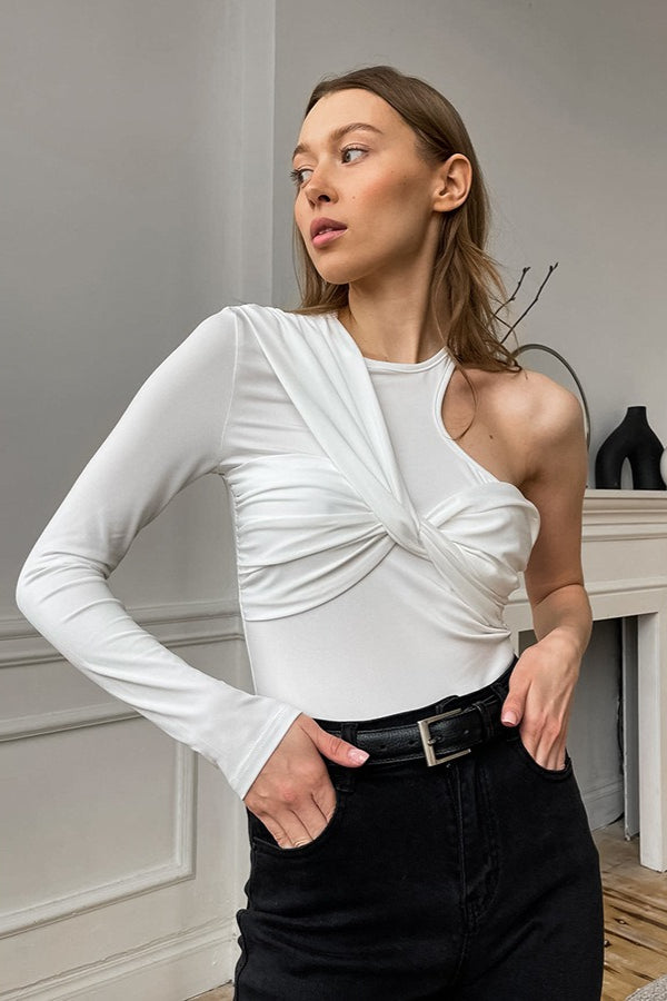 One Shoulder Knot Long Sleeve Long Sleeve Tee image 1