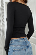 Lace Button Detail V-Neck Knit Top image 4
