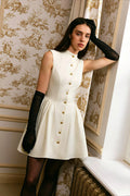 Classy Button Tweed Waist Cinching Slim Fit Mini Dress image 1