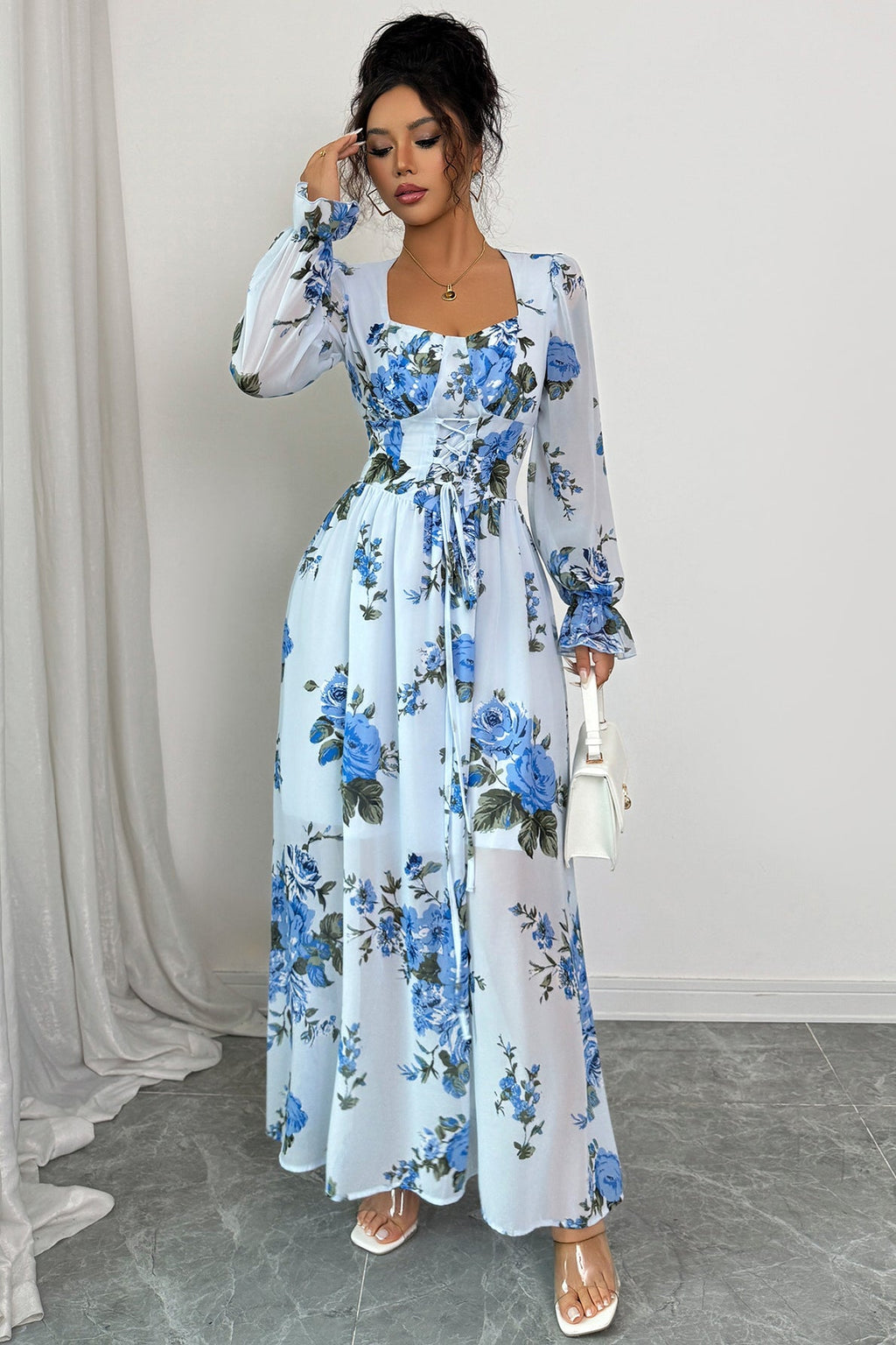 Simple Floral Long Sleeve Maxi Dress image 2