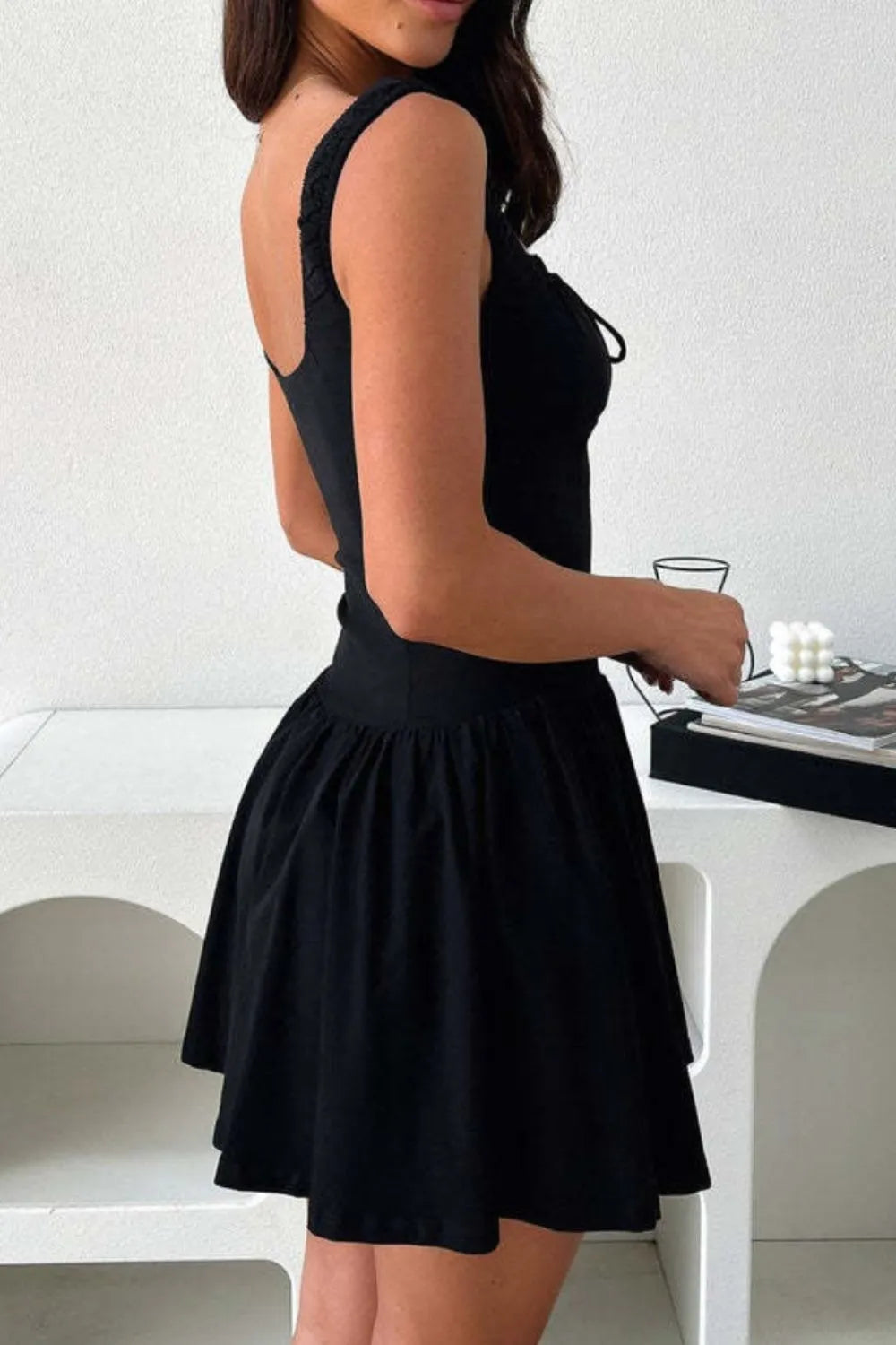 Allegra Button Cami Dress detail view styled for Avrienne
