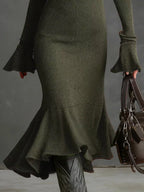Valeria Ribbed Midi Dress detail view styled for Avrienne