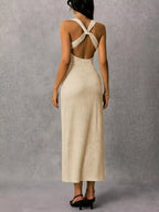 Solene Knit Midi Dress detail view styled for Avrienne