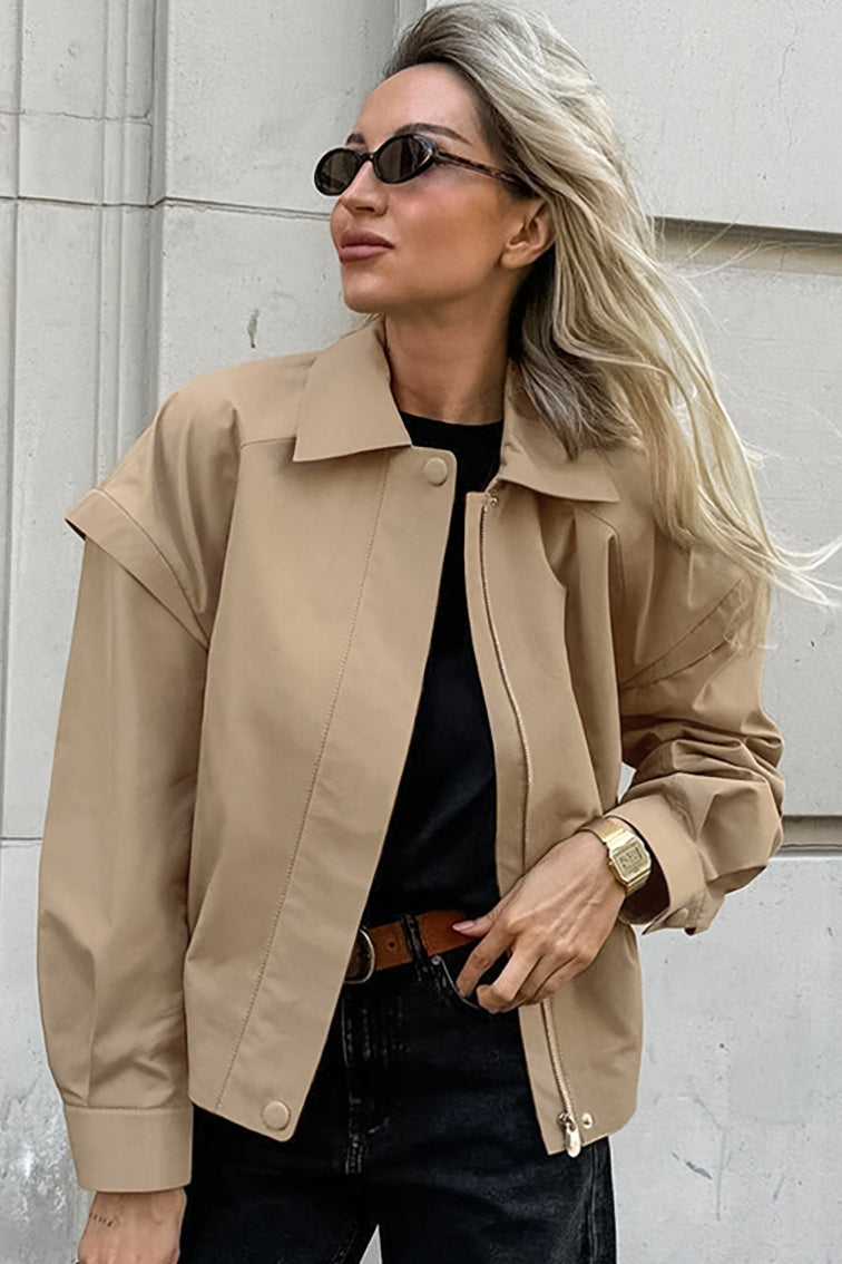 Khaki Biker Loose Fit Coat image 1