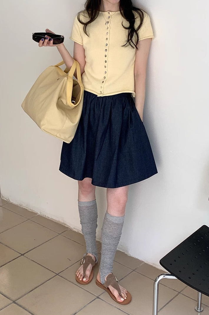 Vintage Blue High Waist A Line Denim Mini Skirt image 4